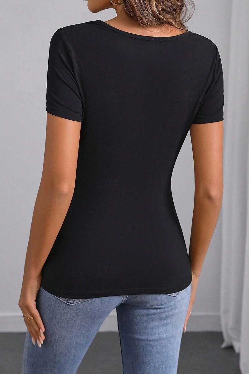 Dame Boho skjorte Bluse Blomsternål i krystall Moderne Fritid Kortermet V-hals Vanlige topper Daglig Ferie Ut på byen Lapper Broderi Svart Sommer 2025 - $19.49 –P6