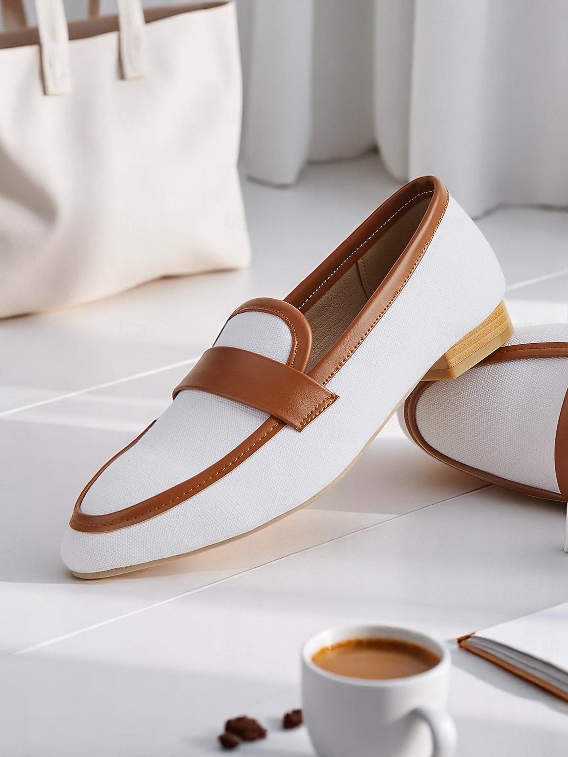 dámské plátěné penny loafers – bílé a hnědé kancelářské byty na nízkém podpatku do práce i na každodenní dojíždění 2025 - $34.99 –P3