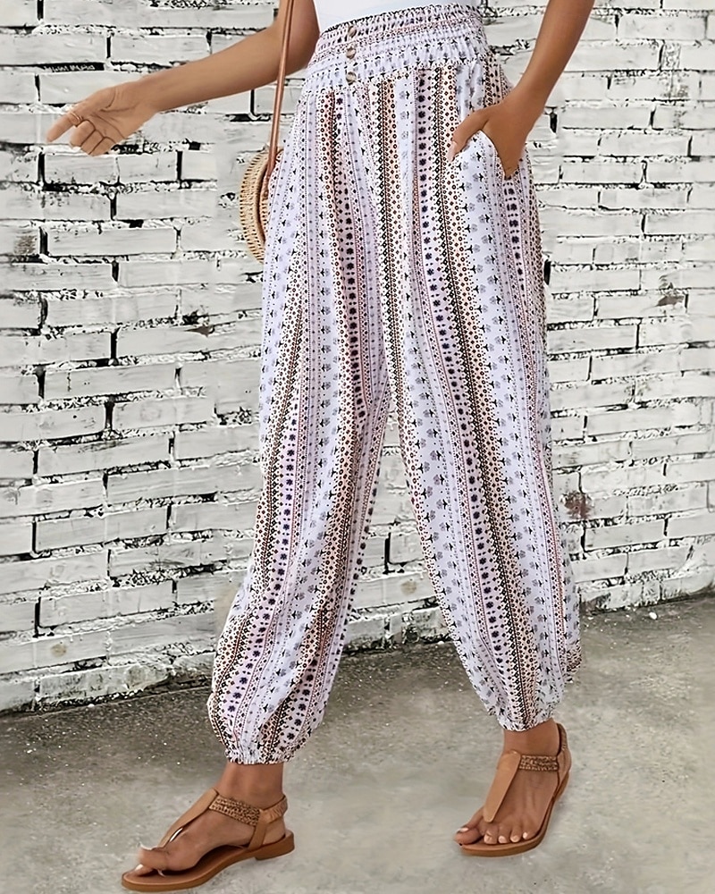 Mujer Persona que practica jogging Pantalones Vacaciones Boho Longitud total Media cintura Geométrico Cintura elástica Transpirable Cómodo Microelástico Calle Ropa Cotidiana Noche Morrón Oscuro 2025 - $19.99 –P7