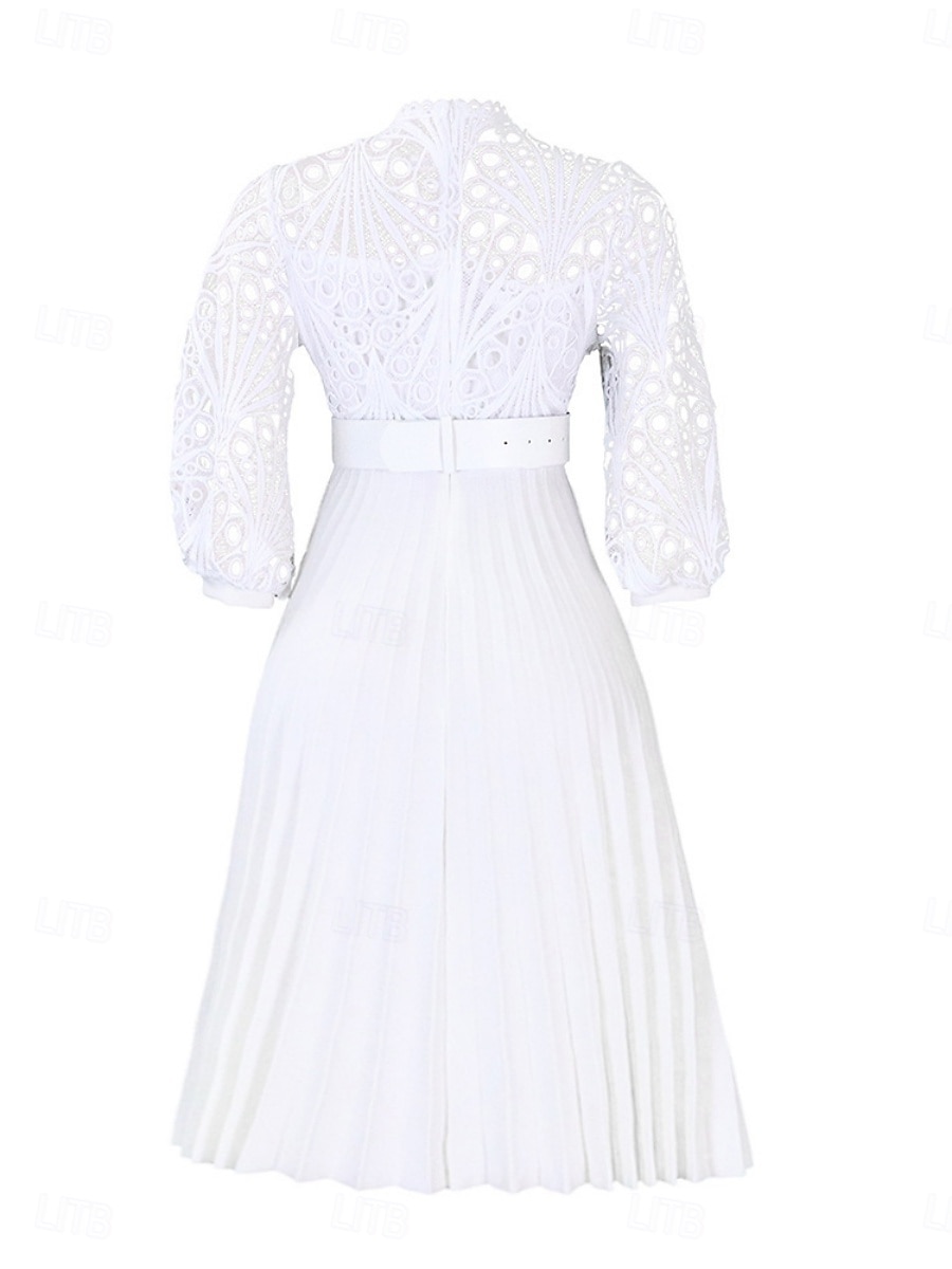 Femmes Robe Midi Robe trapèze Robe Plissée Fête cocktail Robes semi-formelles Soirée Coupe régulière Couleur Unie manche longue Col montant Noir Blanche Rose Claire Été Printemps de 2025 ? $51.99 –P2