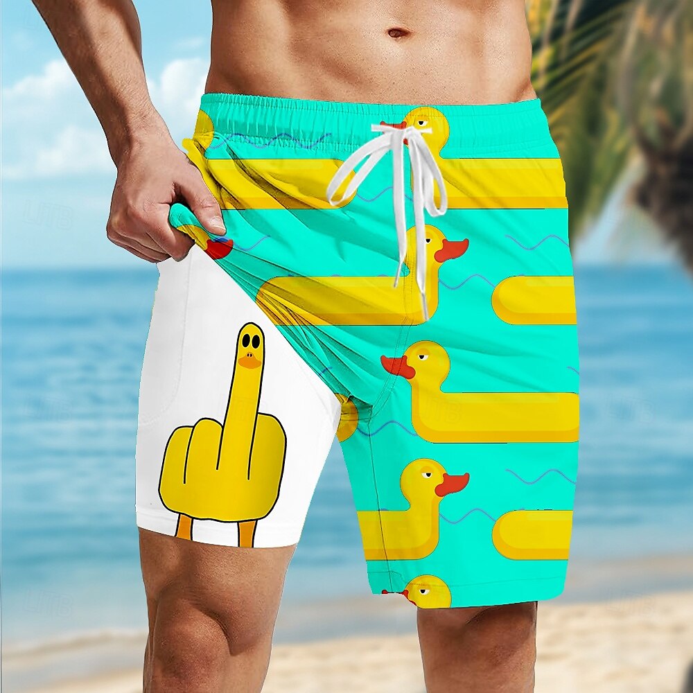 Herre Dyr Morsom And Fôret shorts 2 i 1 svømmeshorts Badeshorts Medium Midje Hawaiisk Feriereise Ferie Strand Klær Sidelommer Med kompresjonsforing Elastisk snøring i midjen Designer Klær 2025 - $21.99 –P2