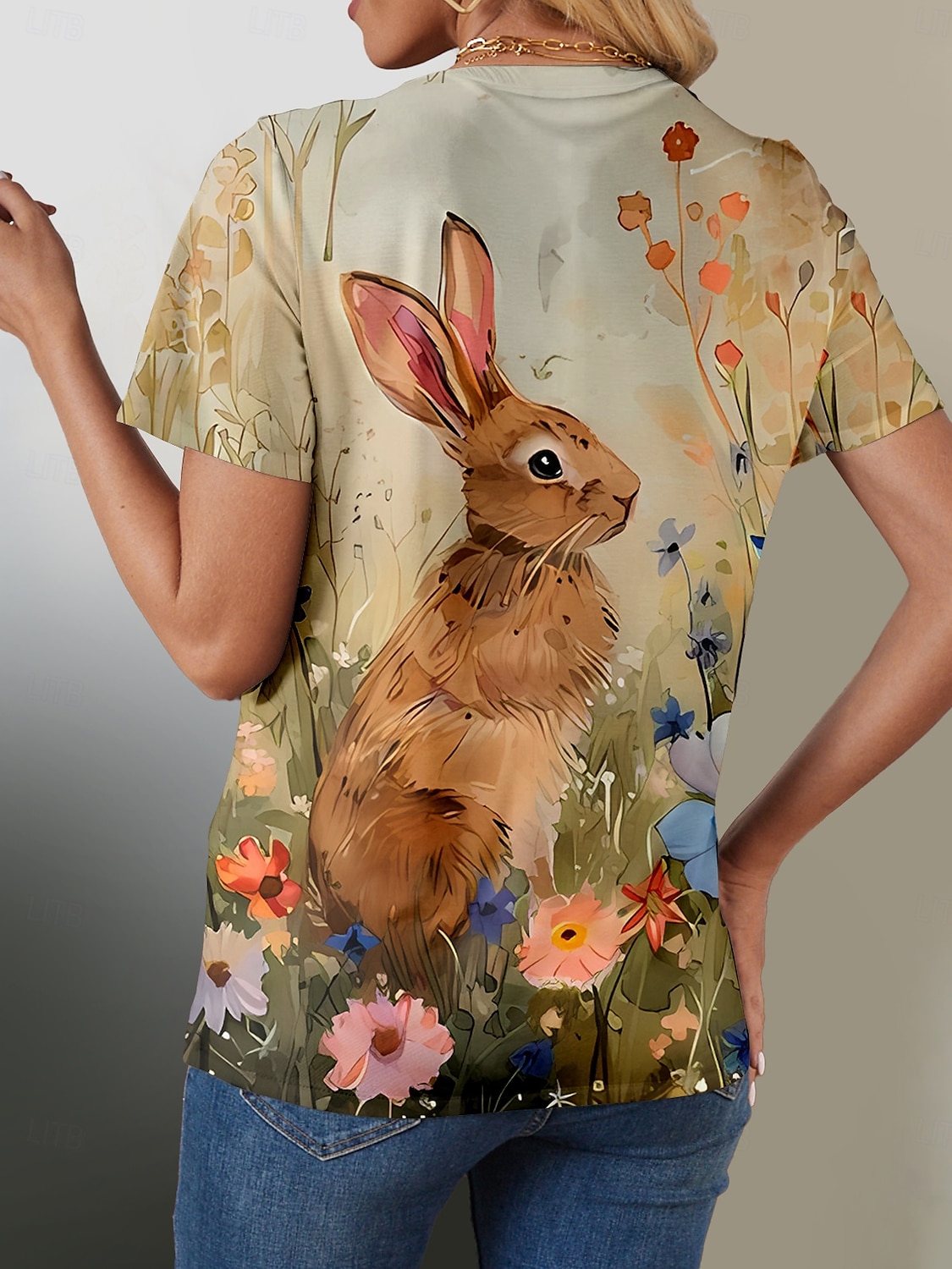 Pâques Femmes T-shirt Graphique Animal ancien Élégant Classique Manche Courte Col ras du cou Col rond Hauts Réguliers Quotidien Week-end Imprimé Jaune Été Printemps de 2025 ? $19.99 –P2
