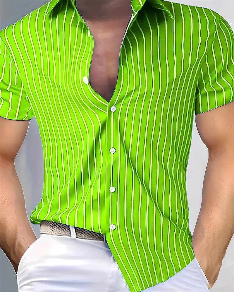 Per uomo Camicia Estiva Camicia casual Camicia da Spiaggia Camicia con Bottoni Giallo Verde chiaro Rosa Rosso Blu Manica Corta A righe Bavero Vacanza Camicia hawaiana Abbigliamento Poliestere Moda del 2025 a $26.99 –P2