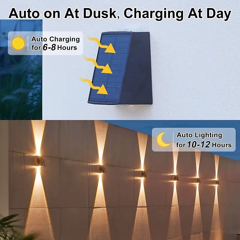 4 stuks zonne-wandlampen IP65 waterdicht, op- en neerwaartse verlichting, landschapsverlichting voor thuis, garage, veranda, tuin, terras, vakantiedecoratie 2025 - $85.99 –P4