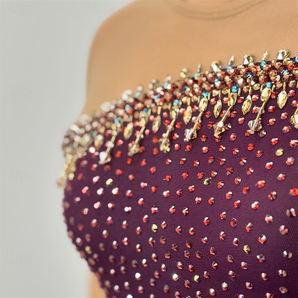 Abito da pattinaggio artistico Per donna Ragazze Pattinaggio sul ghiaccio Vestito Borgogna Patchwork Schiena aperta Rete Alta elasticità Allenamento Competizione Vestiti da pattinaggio sul ghiaccio del 2025 a $208.89 –P3