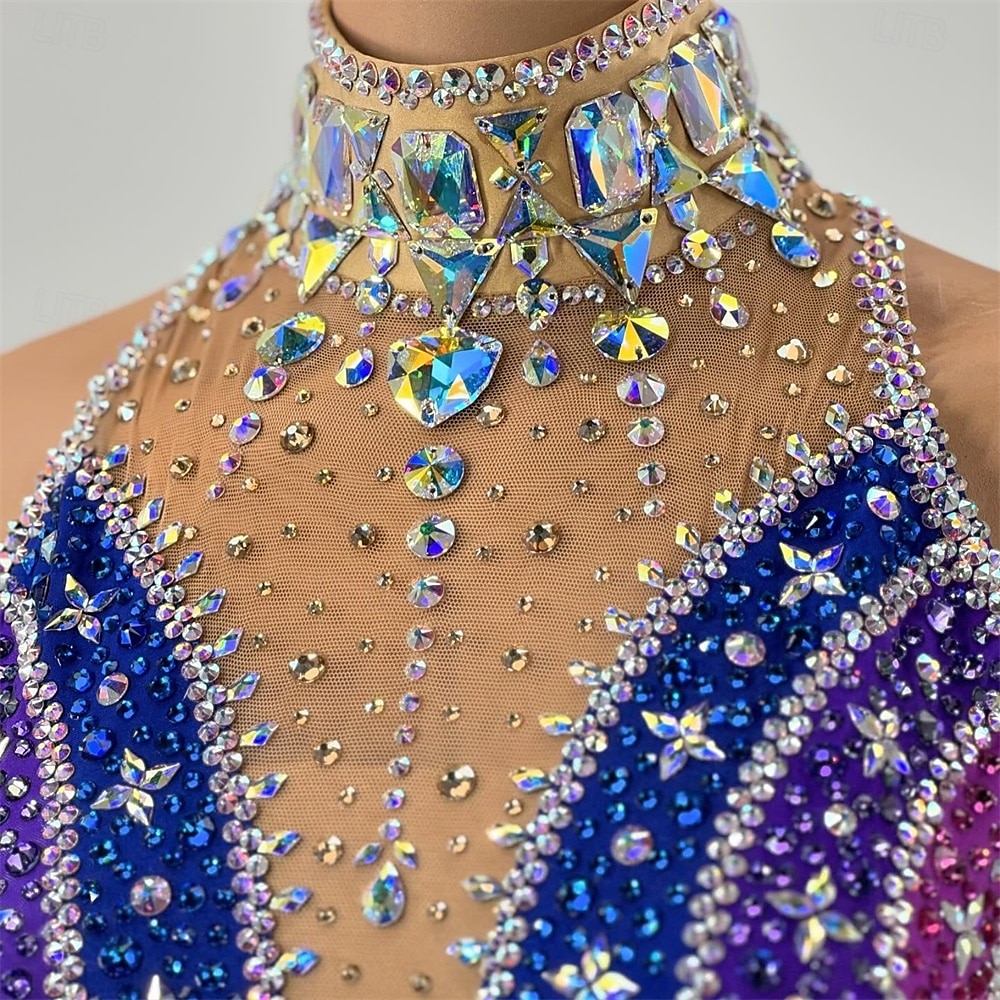 Eiskunstlaufkleid Damen Mädchen Eislaufen Kleid Schwarz blau Patchwork Offener Rücken Netzstoff Hohe Elastizität Training Wettbewerb Eiskunstlaufkleidung Klassisch Kristall / Strass Ärmellos 2025 - $201.09 –P3