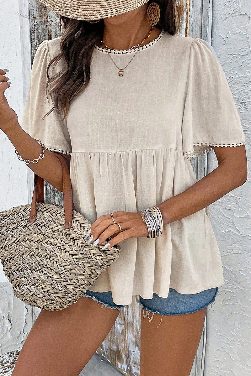 Damen Leinen-inspirierte Hemden Bluse Einfach Modern Lässig Kurzarm Rundhalsausschnitt Normale Oberteile Täglich Ferien Ausgehen Gerafft Aprikose Sommer 2025 - $23.99 –P3
