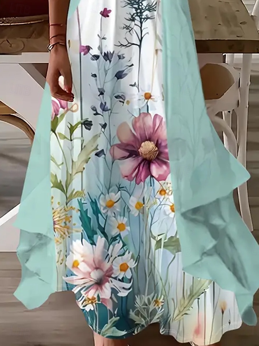 Naisten mekko setti midi mekko a-linjainen mekko kesämekko loma boho ombre kukkakuosi 3/4-pituiset hihat pyöreä kaula-aukko ulkona päivittäin vaaleanvihreä kesä kevät löysä istuvuus 2025 - $51.99 –P3
