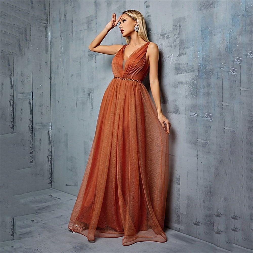 Vestidos de Quinceanera em A Vestido Elegante Apresentação Casamento Comprimento de Chão Sem Mangas Decote em V Chiffon com Pregas de 2025 por $89.99 –P3