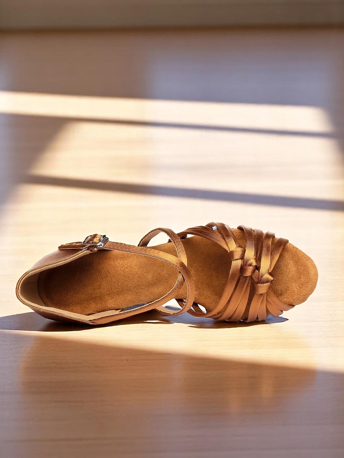 Bruine satijnen latin danshakken voor dames – open schoenen met bandjes voor dames, salsa, rumba en tango 2025 - $59.99 –P5
