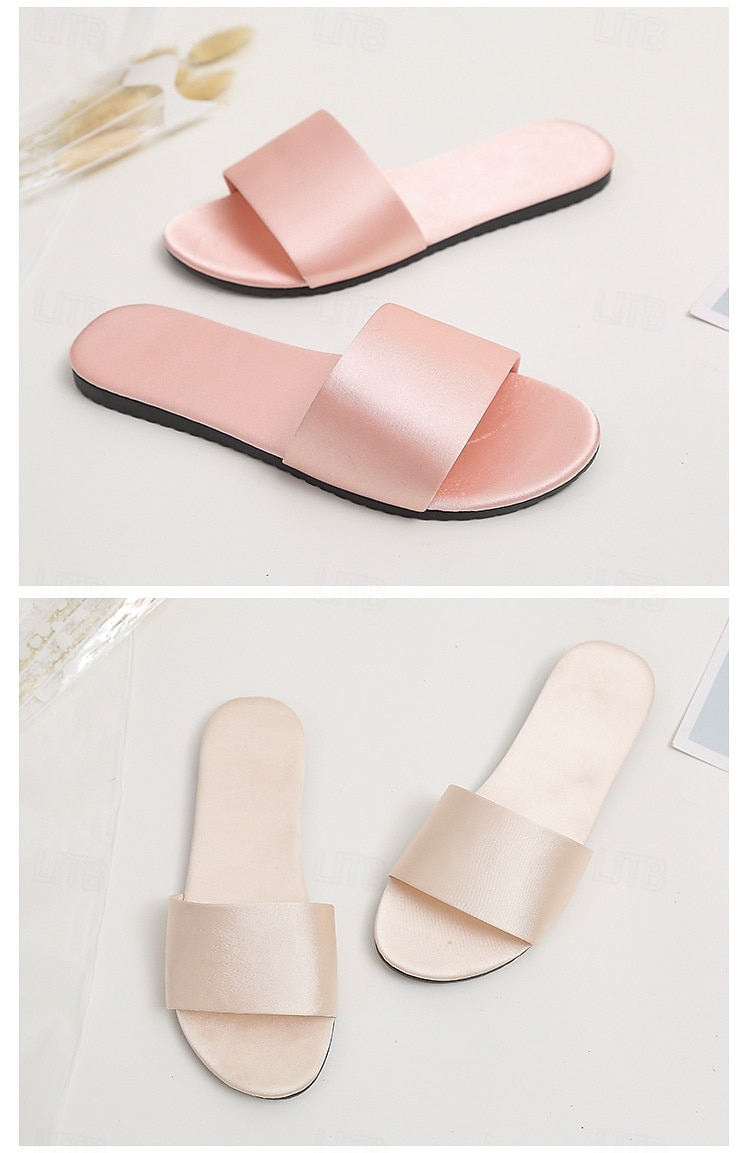 Women Satin Slide Flat Open Toe Soft Slip on Silky Slide Sandal House Slipper 2025 - $16.99 –P2