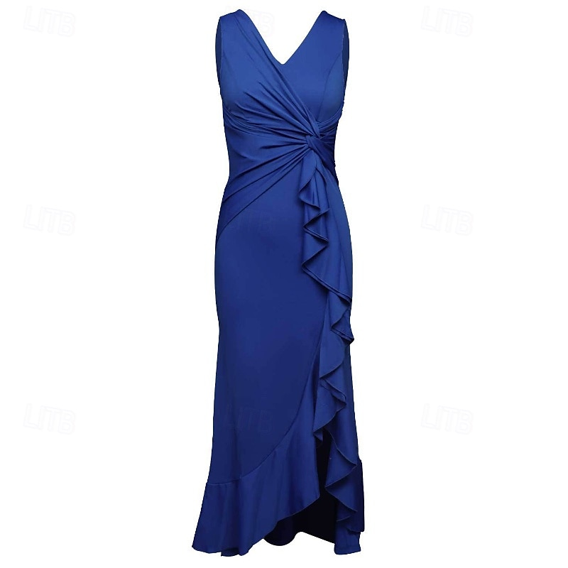 Dames Halflange jurk Feestjurk Cocktail jurk Bruiloft gast jurk Elegant Modieus Bruiloft Feest Speciale gelegenheden Normale pasvorm Effen Mouwloos V-hals Zwart Wijn Rood Marineblauw Zomer 2025 - $29.99 –P6