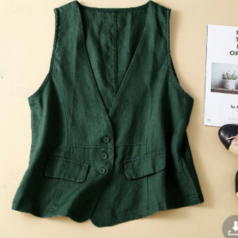 Γυναικεία Λινό από ψεύτικο βαμβάκι Τσέπη Κουμπιά Σκέτο Βασικό Καθημερινό Αμάνικο Λαιμόκοψη V Κανονικά μπλουζάκια Αργίες Εξόδου Μαύρο Πορτοκαλί Πράσινο του τριφυλλιού Χακί Μπεζ Καλοκαίρι 2026 - $22.99 –P8