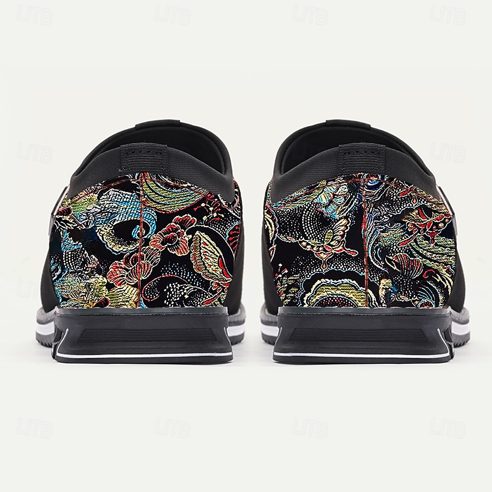 slip-on sneakers i svart och flerfärgad jacquard för män – snygga skor i jacquardtyg för casual och smart casual evenemang 2025 - $46.99 –P5