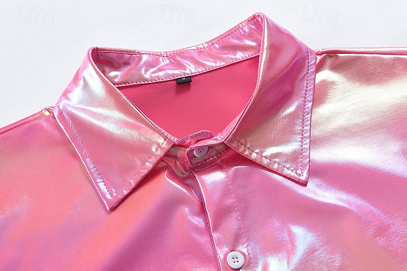 Retró 1980-as évek Ing Diszkó Fényes latex patent Fémes Férfi Mindszentek napja Farsang Pride Parade Büszkeség hónapja Felnőttek Ing Nyár 2025 - $23.99 –P6