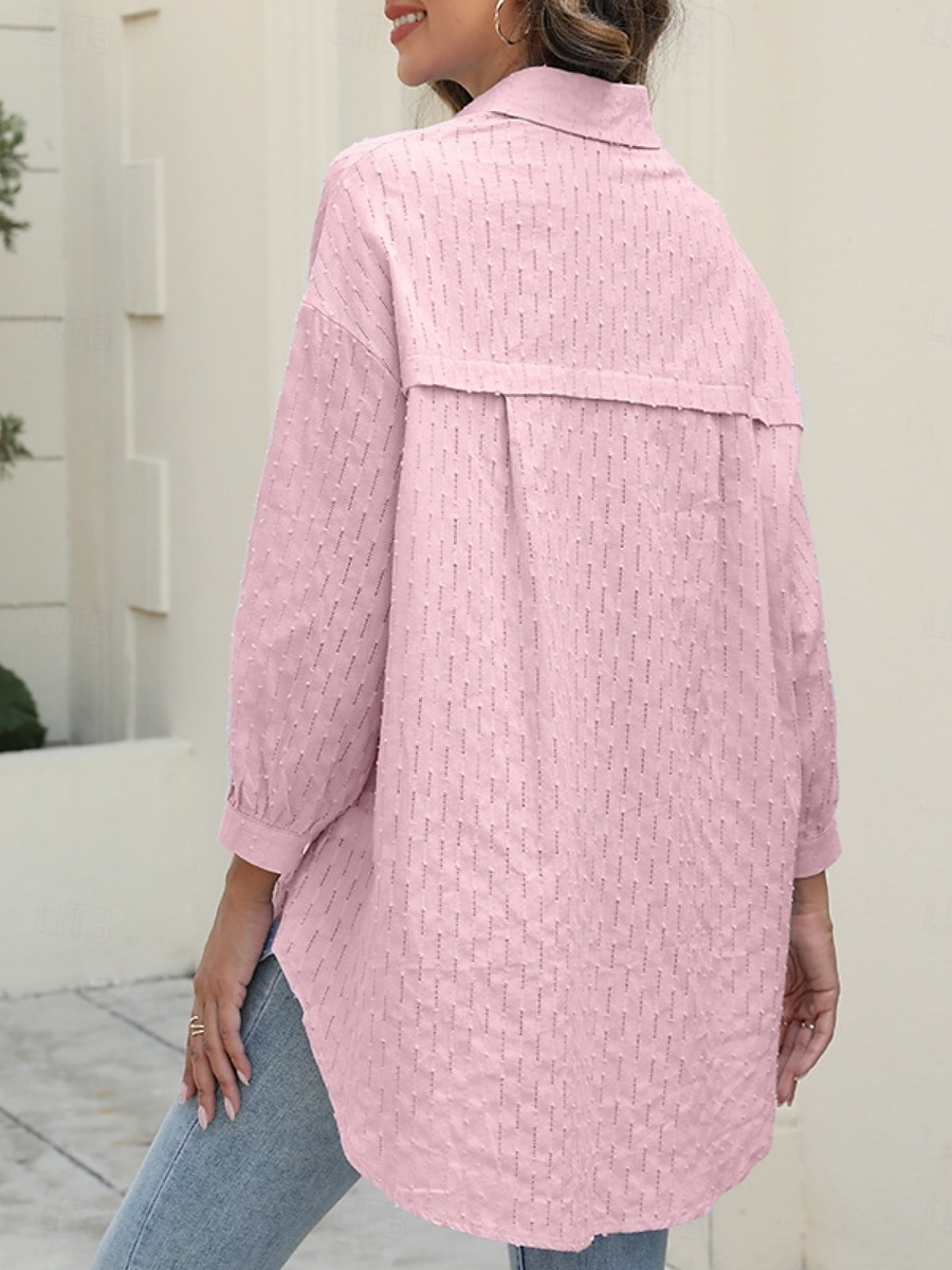 Dames Overhemd Effen Kleur Stijlvol Casual Lange mouw Overhemdkraag Normale tops Dagelijks Knop Zwart Wit Blozend Roze blauw Zomer Lente 2025 - $26.99 –P3
