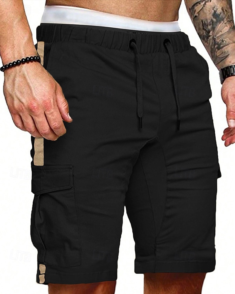 Men's Cargo Shorts Shorts Summer Shorts Drawstring Elastic Waist Multi Pocket Plain Comfort Wearable Knee Length Outdoor Sport Daily Fashion Casual Black Khaki 2025 - $21.99 –P10