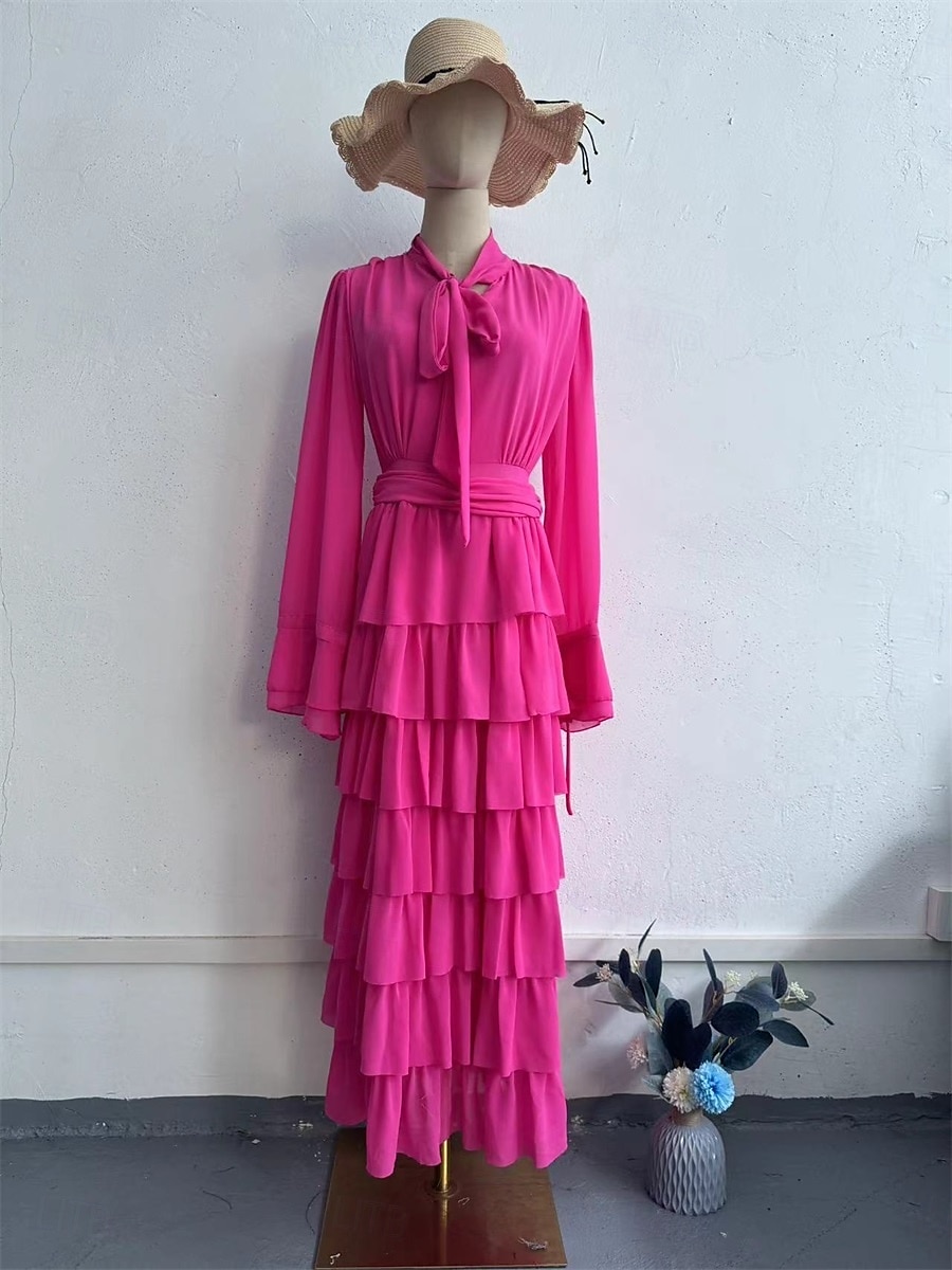 A-Linje Quinceanera Klänningar Elegant Klänning Formell Bröllop Golvlängd Lång Ärmar Hög Hals Chiffon med Volanger 2025 - $79.99 –P7