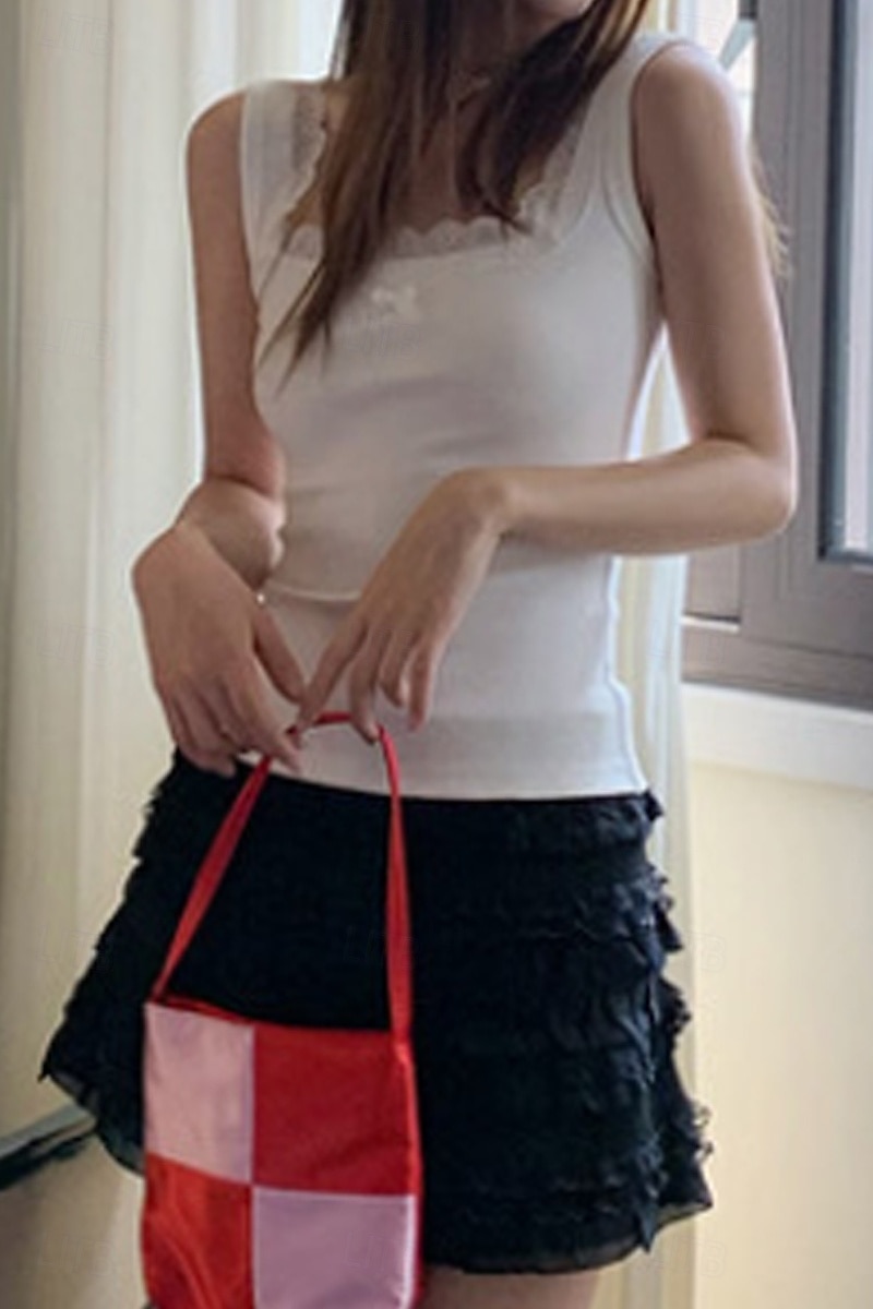 Women's Blouse Lace Tops Plain Modern Sleeveless Square Neck Regular Tops Holiday Going out Lace Black White Summer 2025 - $21.99 –P7