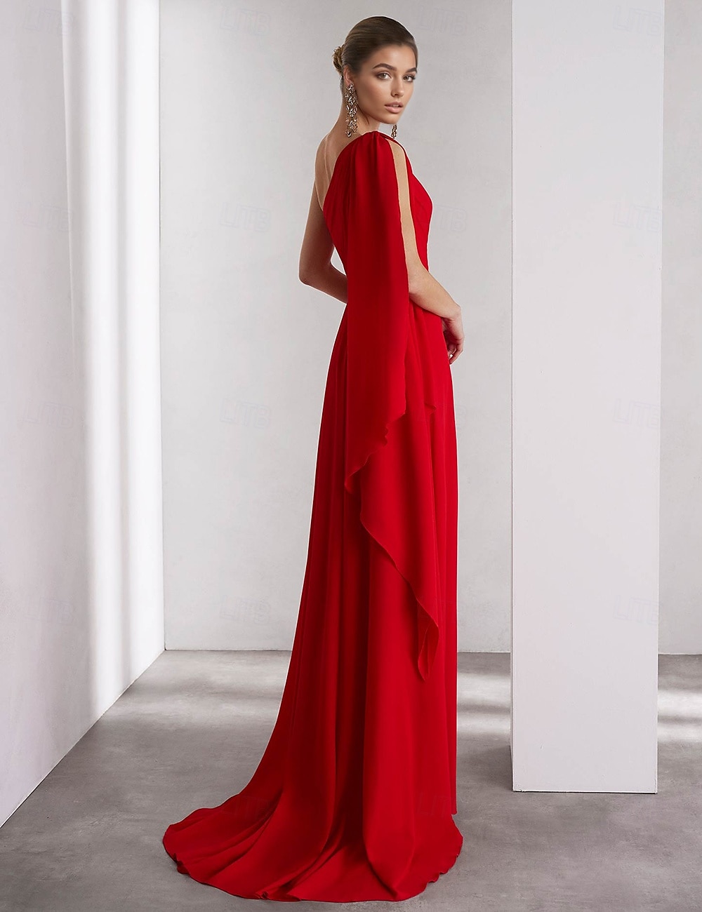 Jedno Ramo Modré Růžové A-Linie Chiffon Peří Večerní Šaty Elegantní Šaty Formální Dlouhé Bez Rukávů S Faldovým Šálem 2025 - $147.99 –P2