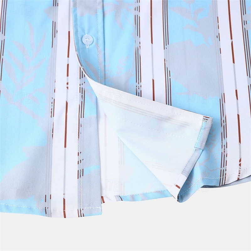 Per uomo Camicia Camicia Estiva Camicia casual Camicia da Spiaggia Camicia con Bottoni Blu / bianco Manica Corta Strisce verticali Bavero Vacanza Camicia hawaiana Abbigliamento Poliestere Moda Casual del 2025 a $23.99 –P7