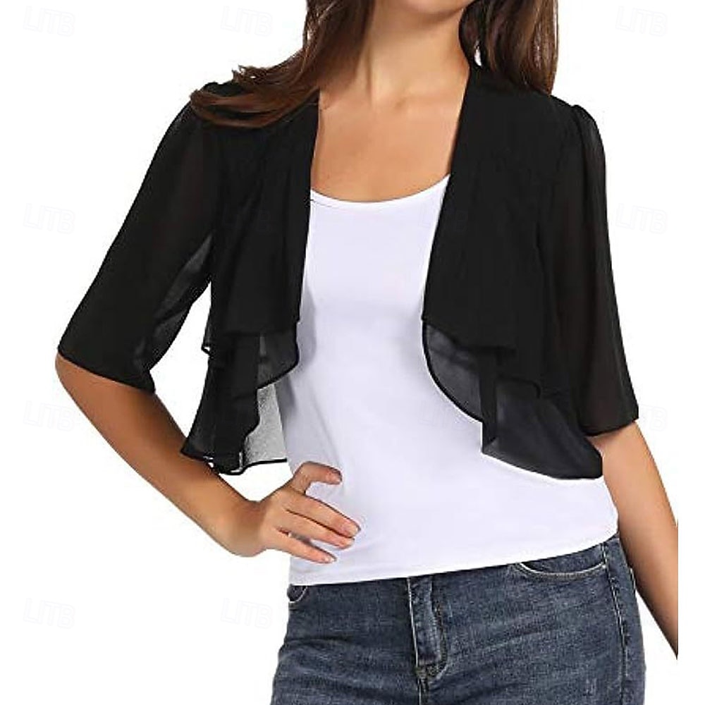 Ženský wrap elegantní ochrana proti slunci krátký rukáv chiffon svatební wrapy s čistou barvou pro svatbu v létě 2025 - $24.99 –P3