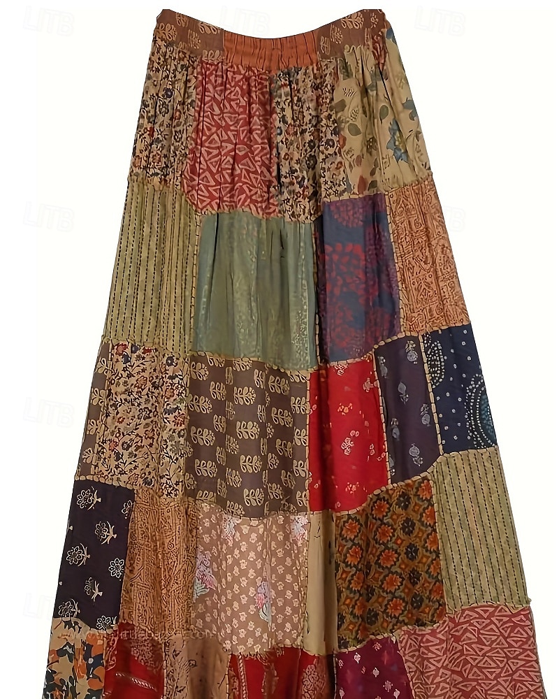 Damen Rock Lässig Boho Maxi Mittlere Hüfthöhe Röcke Blumen Druck Mikroelastisch Urlaub Straße Rote Blau Sommer Polyester 2025 - $22.56 –P5