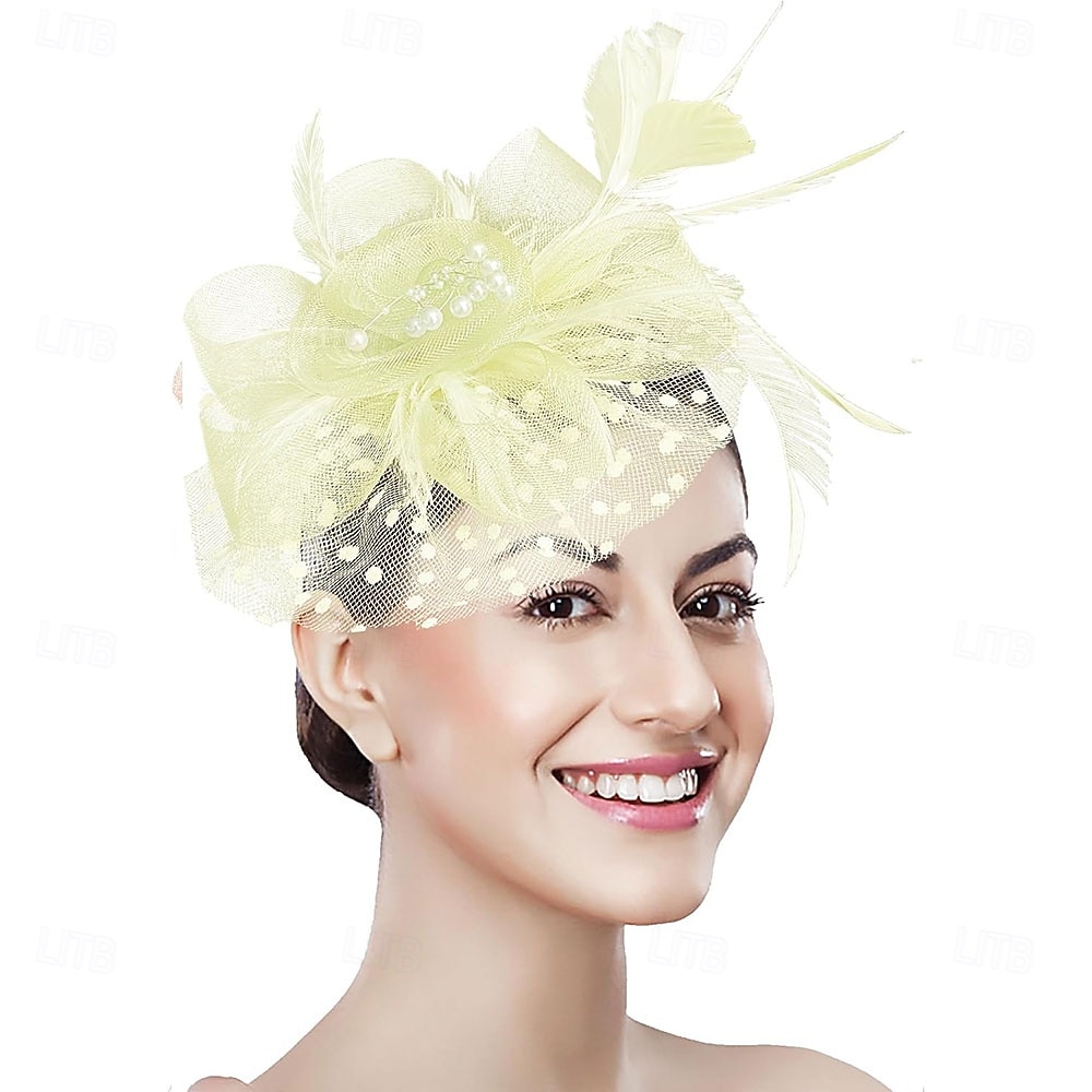 غطاء للرأس ريشة صاف قبعة فيدورا زفاف حفلة ليلية حفلة شاي سباق خيول كوكتيل عتيق لطيف مع ريش خوذة أغطية الرأس 2025 - $48.99 –P13