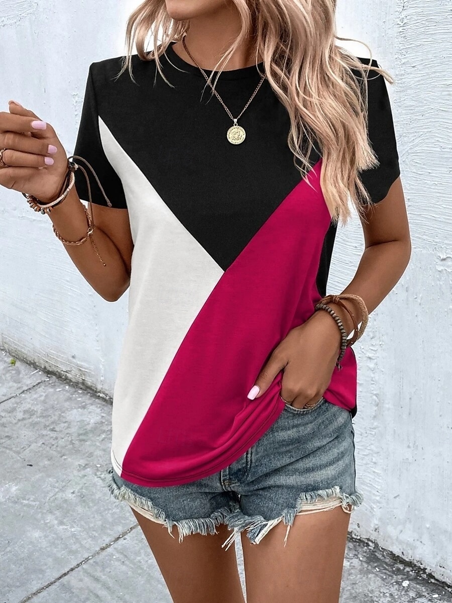 Femmes Chemisier Géométrique Occasionnel Chaussures de plage Manche Courte Col ras du cou Hauts Réguliers Quotidien Imprimé Rose Claire Fuchsia Vert Gris Été Printemps de 2025 ? $19.99 –P19