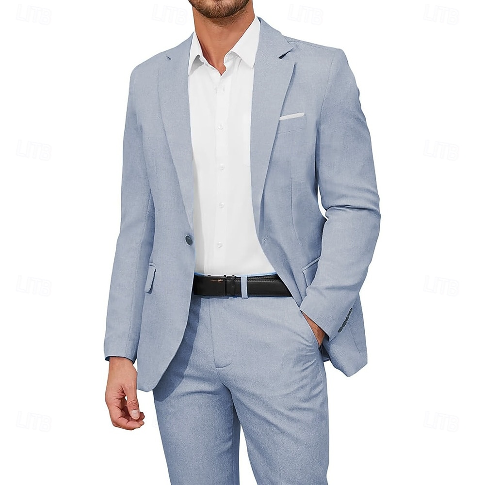 Pour des hommes Costumes en lin Mariage à la plage Occasionnel Bleu Poudré Beige Été Costume / Tailleur Revers Cranté Formel Couleur Unie Coupe Standard 2 pièces Simple boutonnage un bouton de 2026 ? $115.99 –P5
