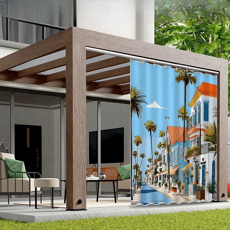 Rideau extérieur imperméable rideau de patio coulissant rideaux de pergola œillets paysage 3D vue de la ville pour gazebo balcon porche fête 1 panneau de 2025 ? $34.99 –P9