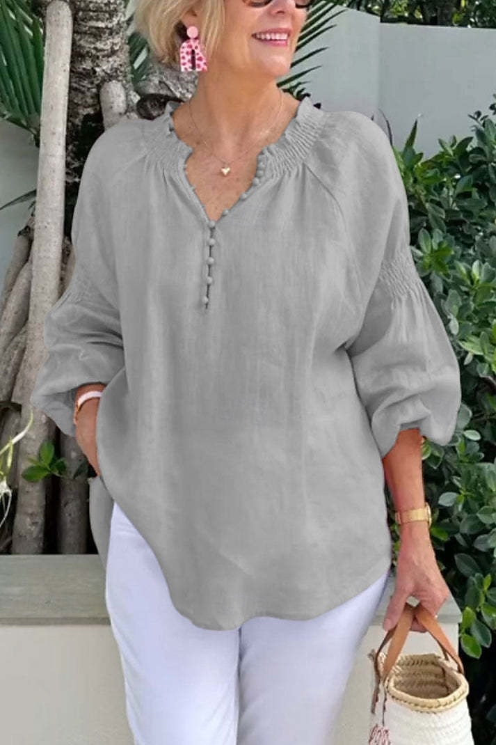Per donna Blusa Tinta unica Elegante Casual Manica Lunga Scollo a V Top Regolari Quotidiano Ferie Bottoni Bianco Giallo Rosa Blu Grigio Estate Primavera del 2025 a $28.99 –P5
