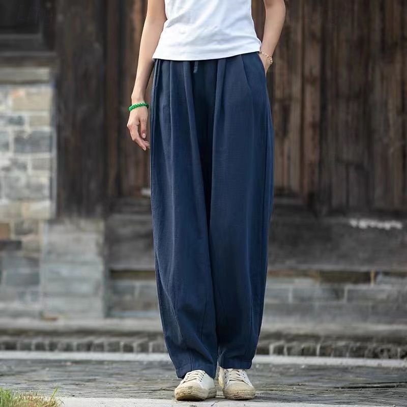 Femmes Pantalon en coton et lin Slacks Streetwear Occasionnel Longueur complète Naturel Uni Avec Poches Conception à cordon élastique Confortable Vacances Rue Abricot Noir Marine foncé Café Été Coupe de 2025 ? $22.99 –P4