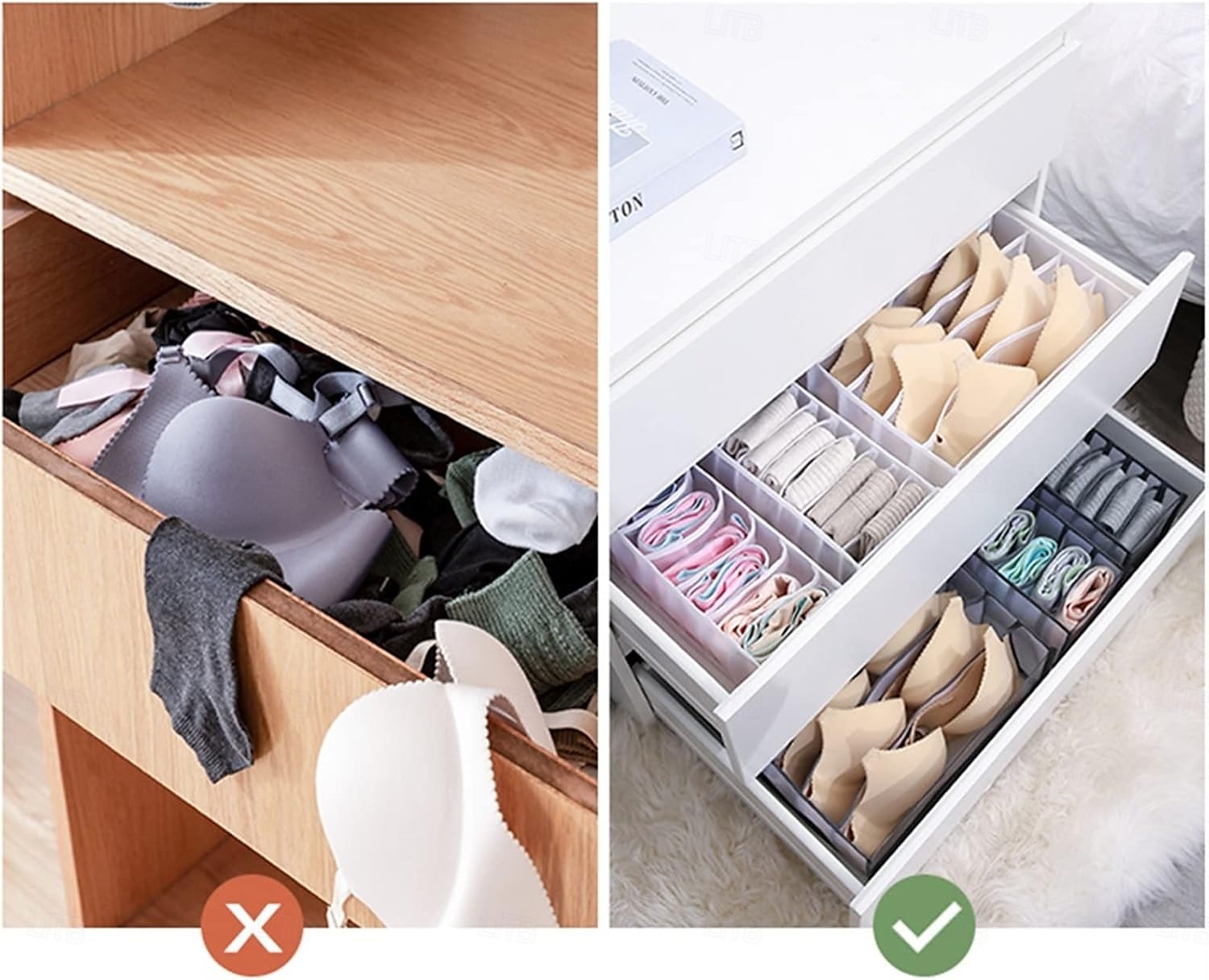 Confezione da 3 organizer per cassetti per calzini e biancheria intima, divisori pieghevoli in tessuto per reggiseni, mutandine, cravatte, lingerie, contenitori portaoggetti per cassetti e ripiani. del 2025 a $10.49 –P6