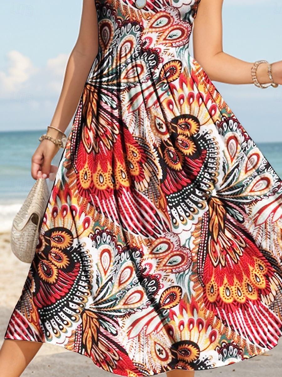 Women's Maxi Dress Sundress A Line Dress Slip Dress Pleated Dress Vacation Casual Boho Beach Regular Fit Graphic Bohemian Boho Sleeveless U Neck Scoop Neck Yellow Red Blue Purple Summer Spring 2025 - $35.99 –P3