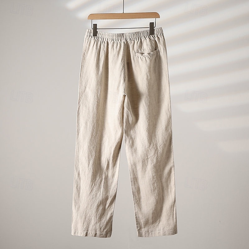 Men's Linen Pants Trousers Summer Pants Beach Pants Pocket Drawstring Elastic Waist Plain Comfort Breathable Vacation Daily Holiday Hawaiian Boho Navy Blue Beige 2025 - $17.99 –P1