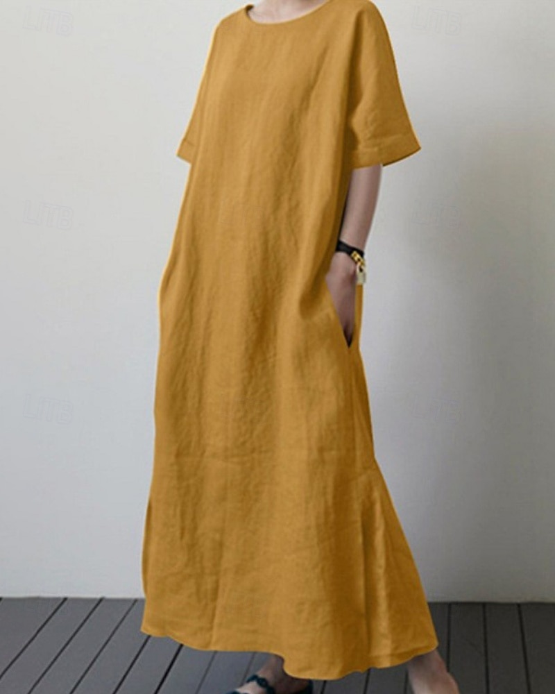 Per donna Abito Midi Abito a Tubino Classico Moderno Quotidiano Vacanza Ferie Vestibilità regolare Semplice Manica Corta Girocollo Nero Giallo Verde Estate del 2026 a $24.99 –P1