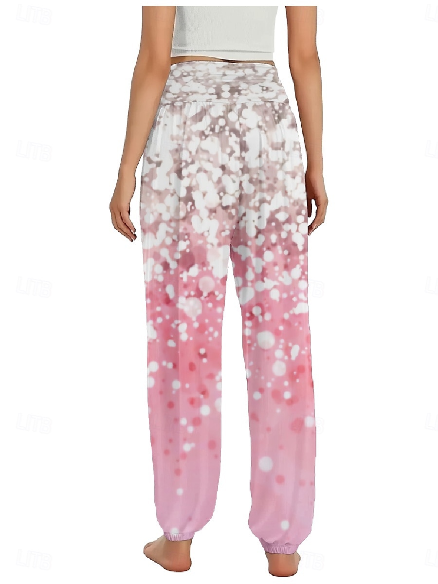 Dam Linneinspirerade byxor Brett skaft Byxor Etnisk Stil Ledigt Boho Fullängd Hög midja Blommig Ficka Elastisk midja Tryck Mateial som andas Mjuk Microelastisk Utomhus Yoga Svart Rosa Marinblå Blå 2025 - $21.99 –P3