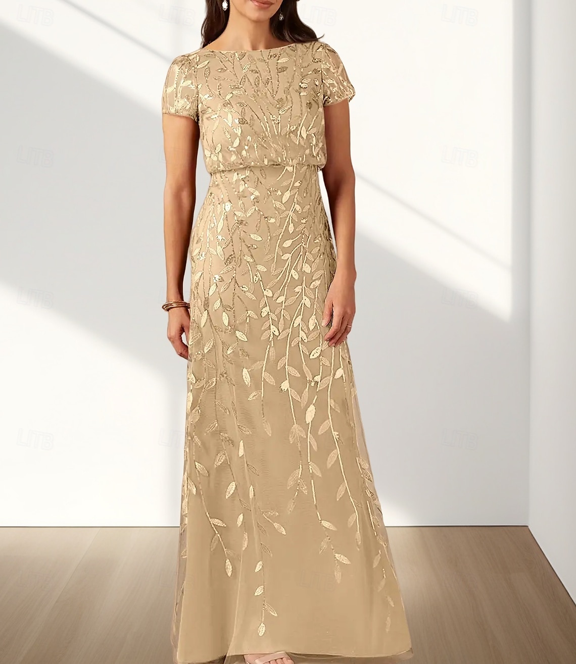 Rochie A-line pentru mama mirilor invitat la nuntă elegantă cu guler rotund lungime la podea dantelă mânecă scurtă cu detalii din dantelă 2025 - $169.99 –P1