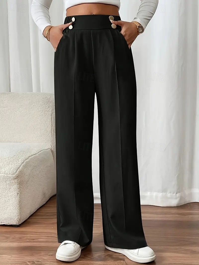 Femmes Slacks Mode Chino Longueur complète Taille haute Uni Avec Poches Confortable Doux Non Elastique Bureau / Carrière Décontracté Quotidien Abricot Noir Marine foncé Kaki Printemps, Automne de 2025 ? $19.99 –P4