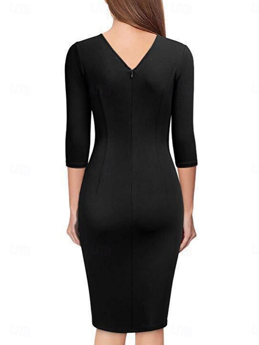 Damen Minikleid Wickelkleid Bodycon Kleid Arbeitskleider Semi Formal Büro Normale Passform Grafisch 3/4 Länge Ärmel V-Ausschnitt Schwarz Weiß Wein Sommer 2025 - $21.99 –P3