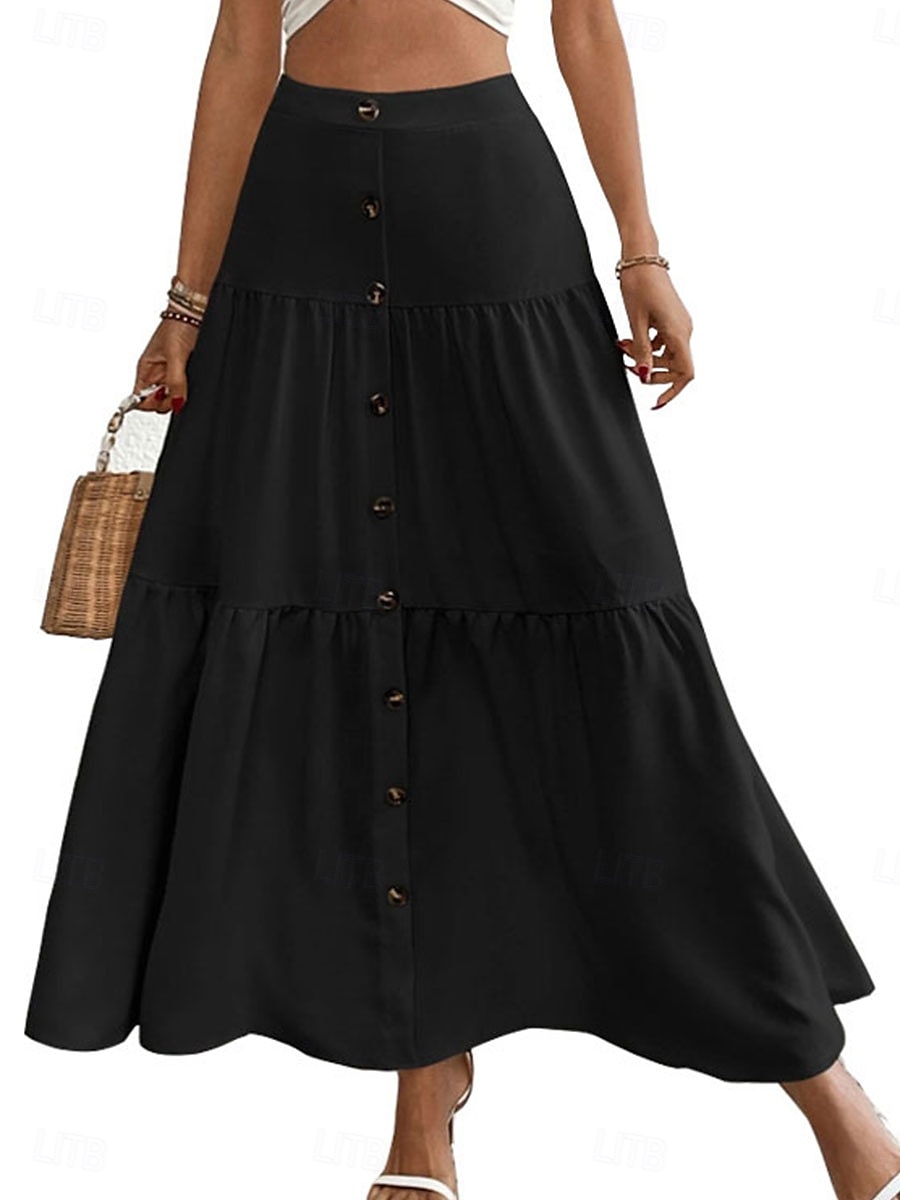 Gonna da donna Maxi gonna A Line moda casual maxi gonna alta vita semplice micro-elastico strada quotidiana cammello albicocca nero marrone chiaro estate poliestere del 2025 a $34.99 –P10
