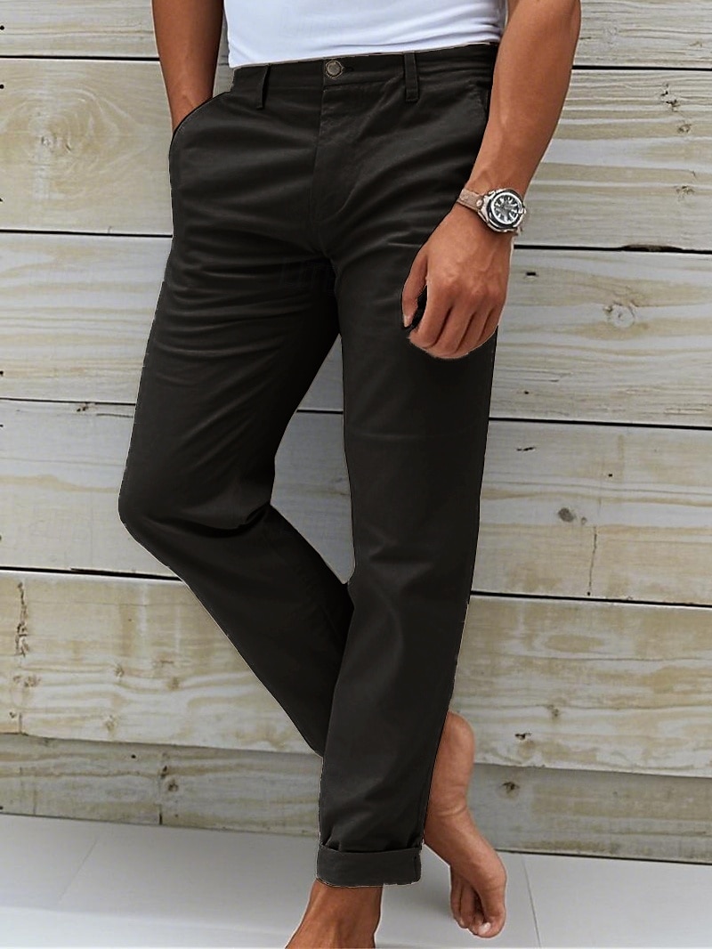 Pánské Kalhoty chinos Kalhoty Chino kalhoty Knoflíky Kapsy Bez vzoru Pohodlné Denní Klasický styl Černá Bílá Lehce elastické 2025 - $26.99 –P2