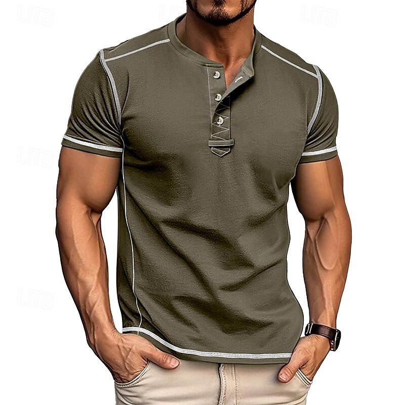 Men's T Shirt Henley Shirt Tee Short Sleeve Shirt Short Sleeve Crewneck Summer Plain Fashion Designer Basic Plain Vacation Street Going out Black White Dark Navy Top Tee for Men 2025 - $25.99 –P4