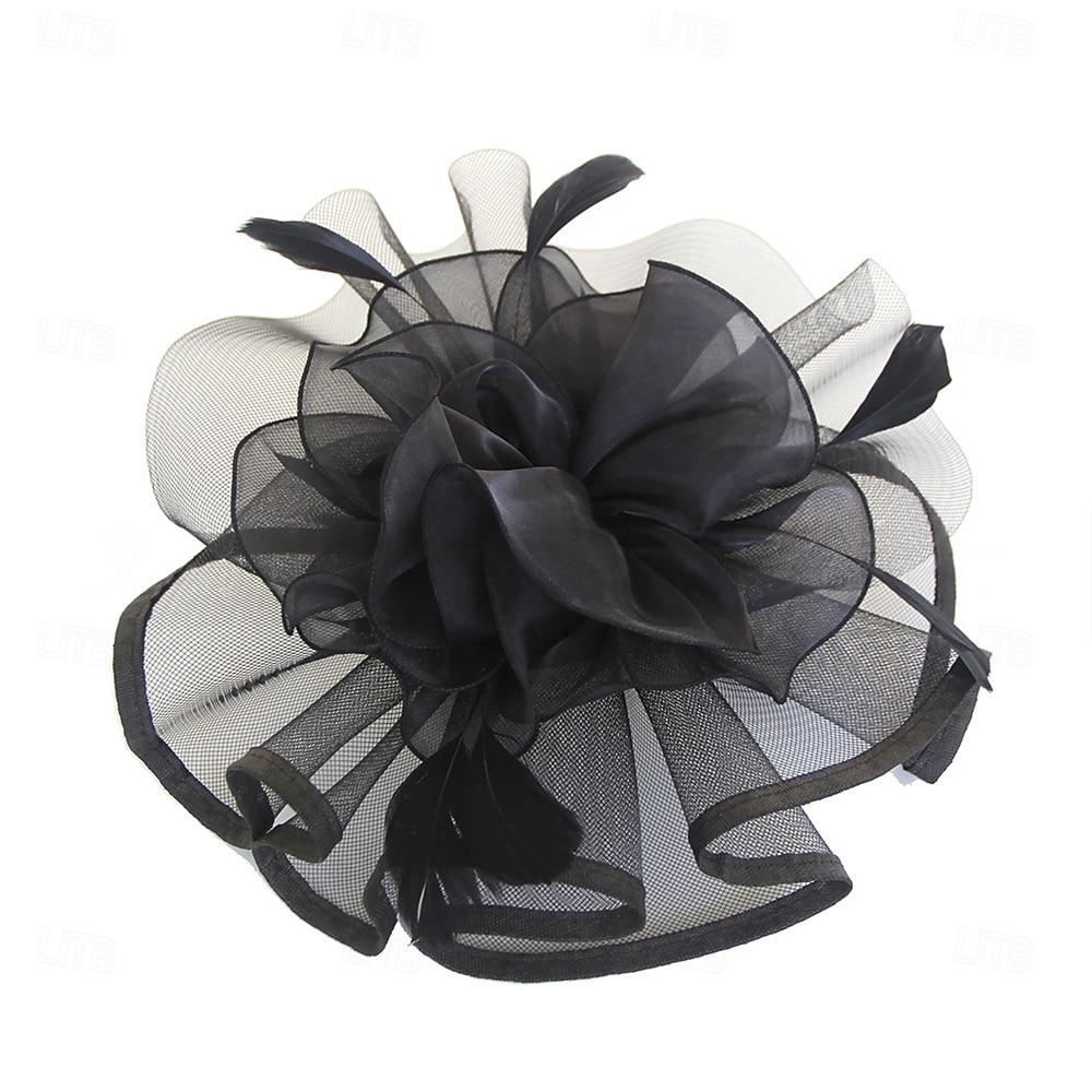 Hodeplagg Fjær Organza Fedora Hatt Bryllup Kveld Fest Te Fest Hesteløp Cocktail Vintage Sjarmerende Med Fjær Blomster Hodepryd Hodebekledning 2026 - $17.49 –P9