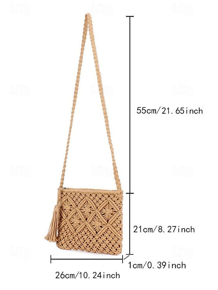 Women's Handwoven Boho Crossbody Bag – Vintage Macrame Shoulder Purse with Tassel for Beach Vacations and Casual Outfits Color Black White Pink 2025 - $14.99 –P7