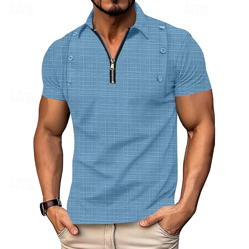 Pánské Polo na čtvrt zip Golfová košile Denní Dovolená Čtvrtletní zip Krátký rukáv Módní Základní Bez vzoru Žakár Léto Běžný Černá Bílá Námořnická modř Nebeská modř Khaki Šedá Polo na čtvrt zip 2025 - $18.99 –P2
