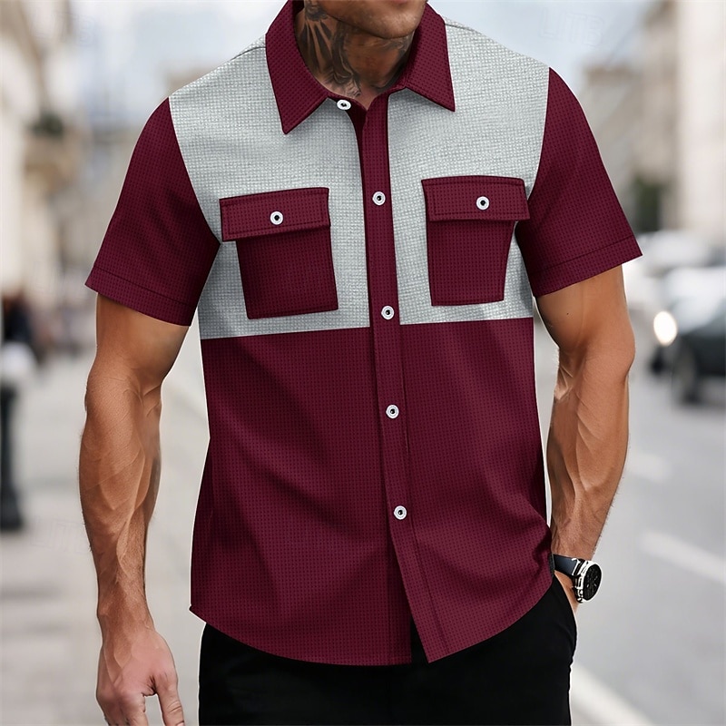 Herren Hemd Sommerhemd Freizeithemd Strandhemd Knopfhemd Schwarz Wein Dunkelgrün Grau Kurzarm Bedruckt Revers Urlaub Hawaiianisch Bekleidung Polyester Mode Lässig Bequem Tasche 2025 - $25.99 –P7