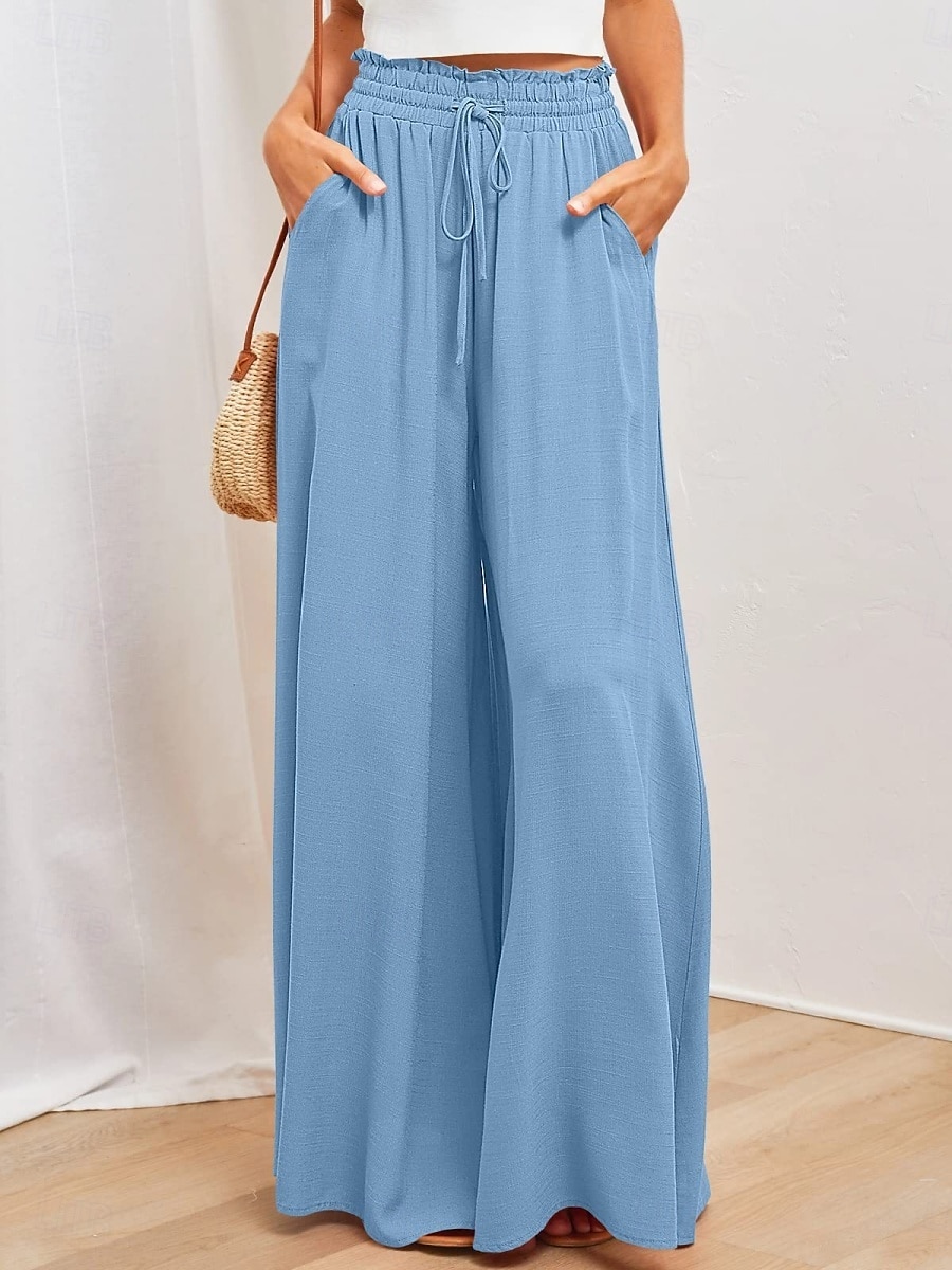 Pantaloni chinos larghi da donna pantaloni baggy basic casual lunghezza intera vita alta tasca semplice elastico comodo morbido confortevole micro-elastico all'aperto street blu arancione verde khaki del 2025 a $26.99 –P15