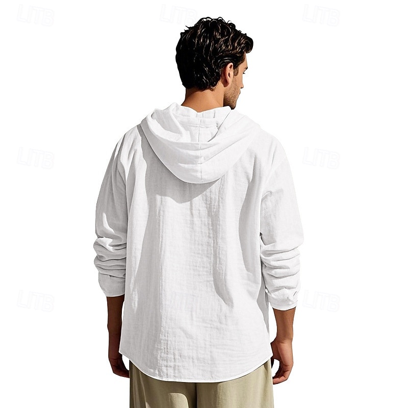Herren Knopfhemd Einfach Urlaub Straße Schwarz Weiß Khaki Grau Langarm Mit Kapuze Frühling & Herbst Bekleidung Button-Down 2025 - $26.99 –P3